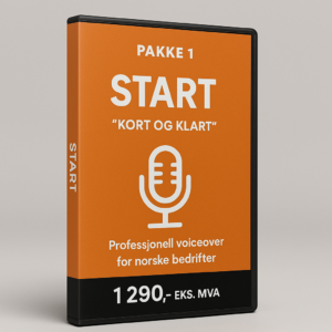 DVD-cover for norsk voiceover startpakke med oransje design og mikrofonikon