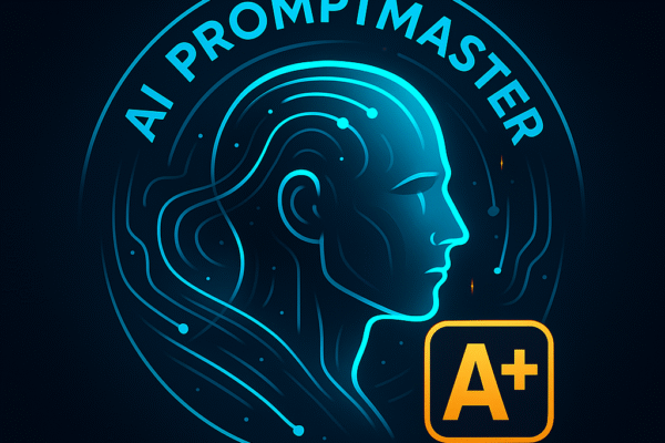 AI Promptmaster A+ emblem – symbol for avansert AI-kontroll og optimal prompt-design fra Smartesider.no